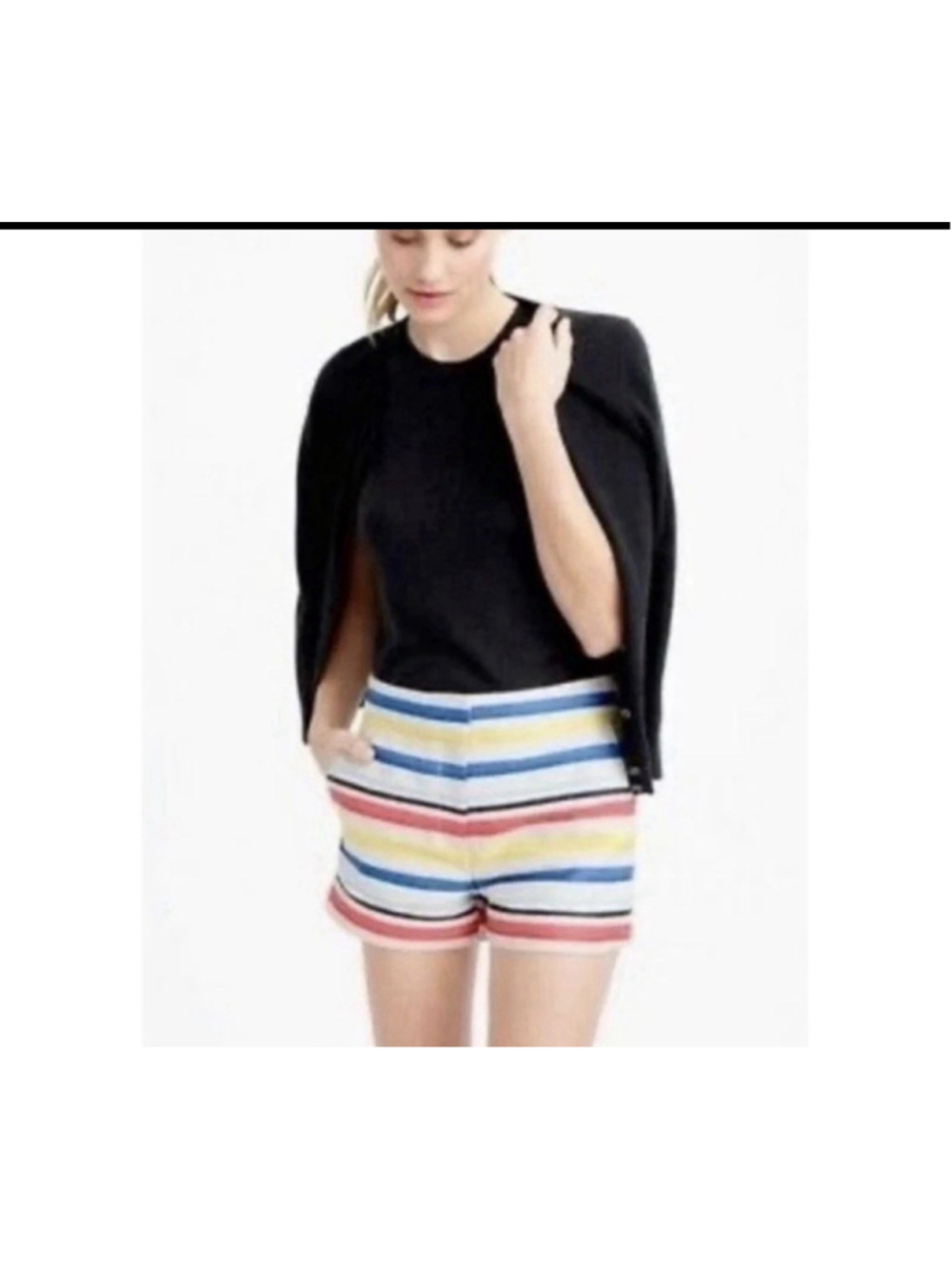 J.Crew Jacquard Basket Weave Colorful Striped Shorts (Style E9357) pockets Sz 6